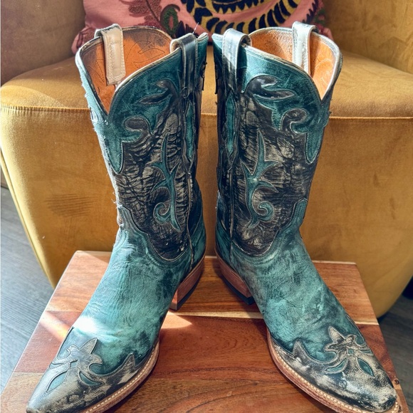 Lucchese Shoes - Luchasse Diva Turquoise and Black Leather Boots